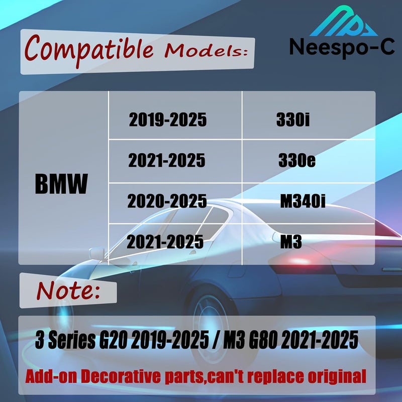 NeespoC Rear Spoiler Fit for BMW 3 Series G20 330i/ 330e/ 340i/ M340i/ M3 G80 2019-2025 Trunk Duckbill Wing, Gloss Black PSM Style Decklid Lip Exterior Accessories - Image 2